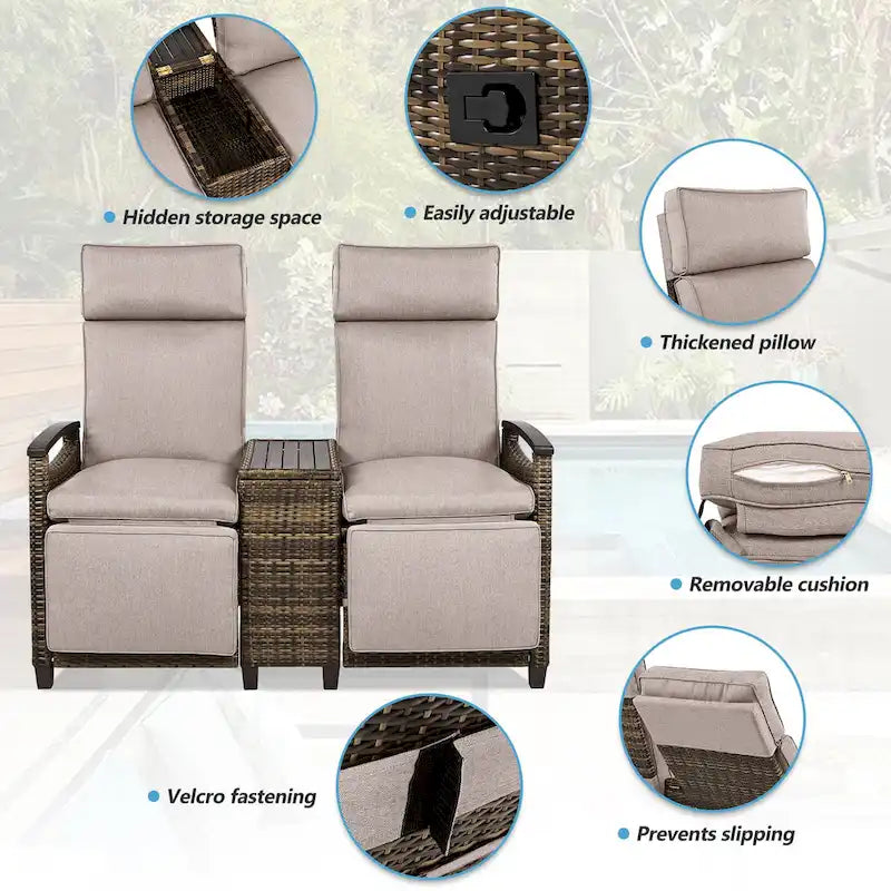 Ensemble fauteuil inclinable en osier avec table de rangement