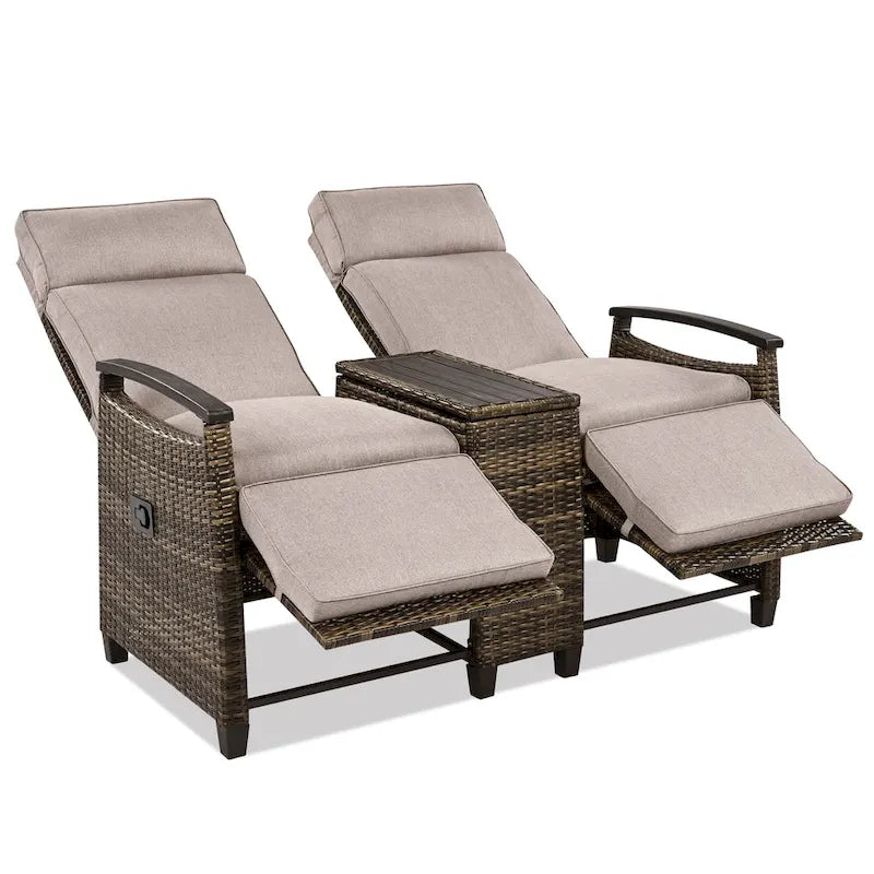 Ensemble fauteuil inclinable en osier avec table de rangement