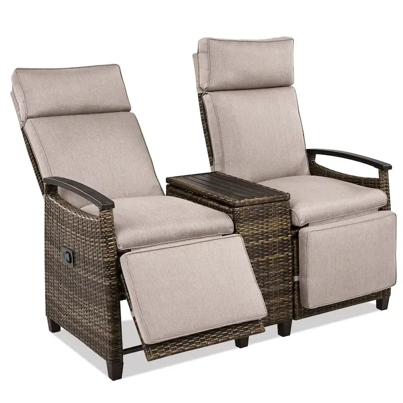 Ensemble fauteuil inclinable en osier avec table de rangement