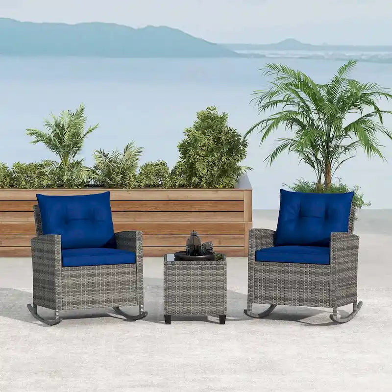 Ensemble de jardin Costway 3 pièces en résine tressée avec table en verre trempé - Voir les détails