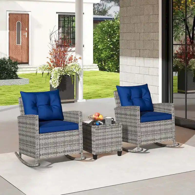 Ensemble de jardin Costway 3 pièces en résine tressée avec table en verre trempé - Voir les détails