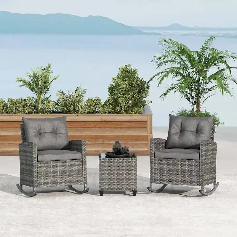 Ensemble de jardin Costway 3 pièces en résine tressée avec table en verre trempé - Voir les détails