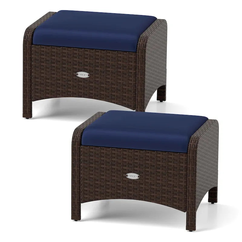 Patiojoy Lot de 2 poufs d'extérieur en résine tressée PE avec dossier amovible - Voir les détails