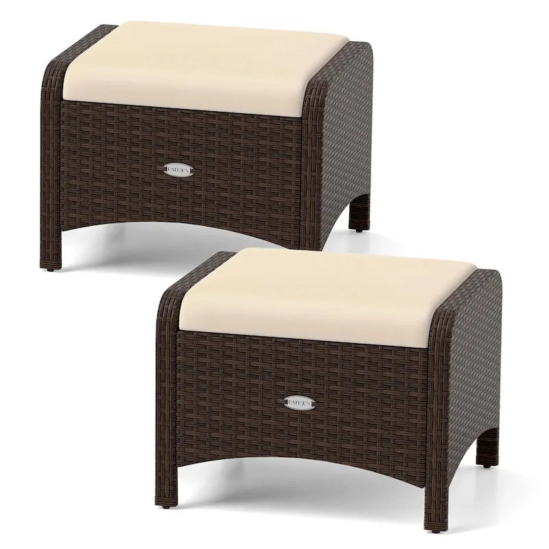 Patiojoy Lot de 2 poufs d'extérieur en résine tressée PE avec dossier amovible - Voir les détails