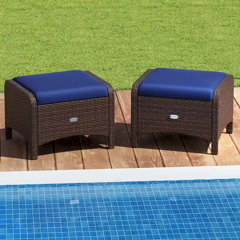 Patiojoy Lot de 2 poufs d'extérieur en résine tressée PE avec dossier amovible - Voir les détails