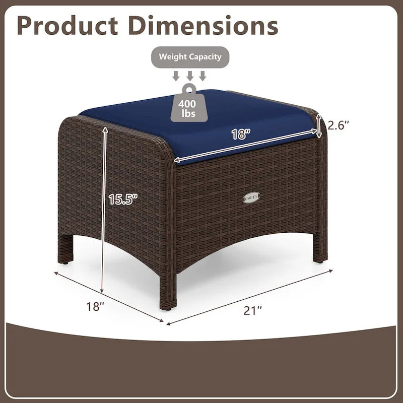 Patiojoy Lot de 2 poufs d'extérieur en résine tressée PE avec dossier amovible - Voir les détails