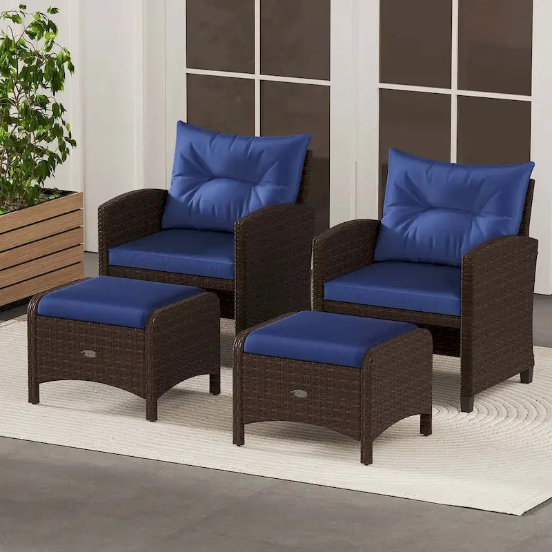 Patiojoy Lot de 2 poufs d'extérieur en résine tressée PE avec dossier amovible - Voir les détails