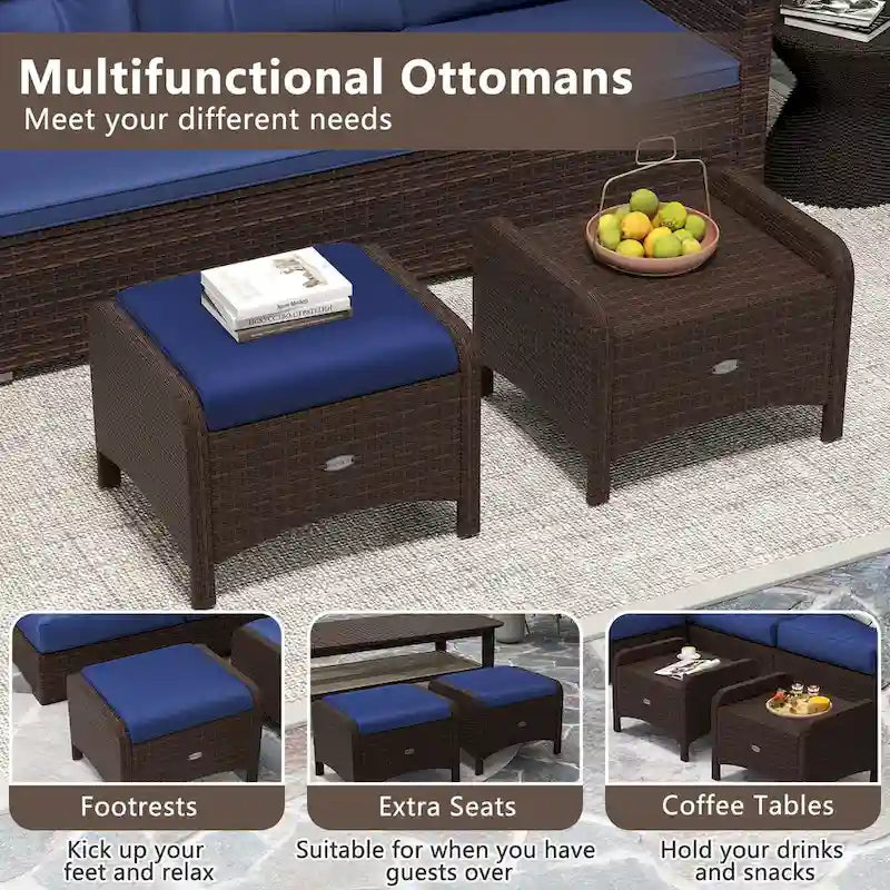 Patiojoy Lot de 2 poufs d'extérieur en résine tressée PE avec dossier amovible - Voir les détails