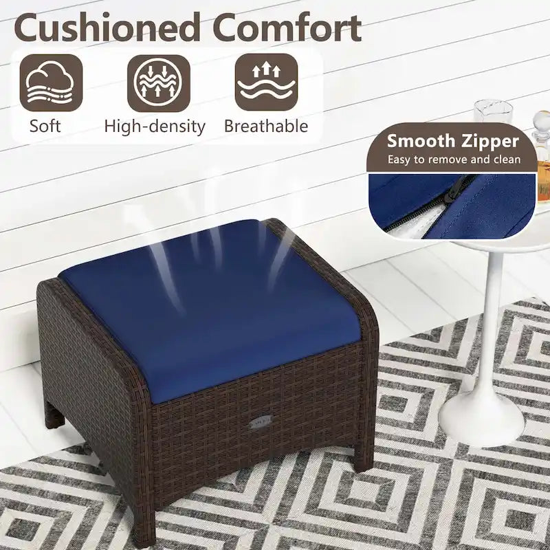 Patiojoy Lot de 2 poufs d'extérieur en résine tressée PE avec dossier amovible - Voir les détails