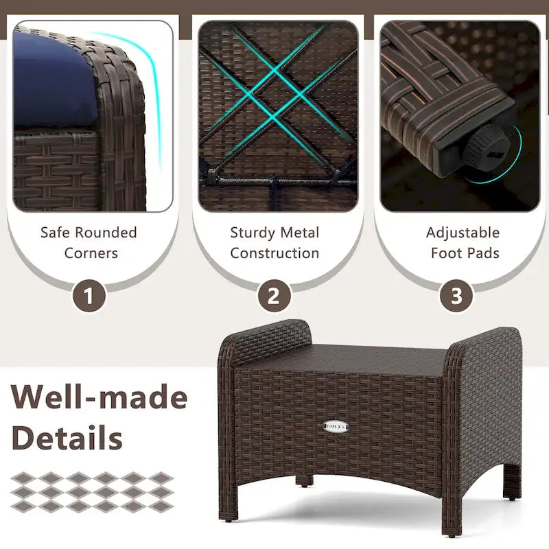 Patiojoy Lot de 2 poufs d'extérieur en résine tressée PE avec dossier amovible - Voir les détails
