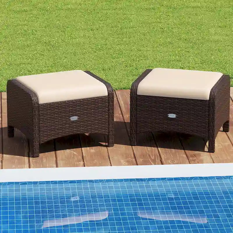 Patiojoy Lot de 2 poufs d'extérieur en résine tressée PE avec dossier amovible - Voir les détails