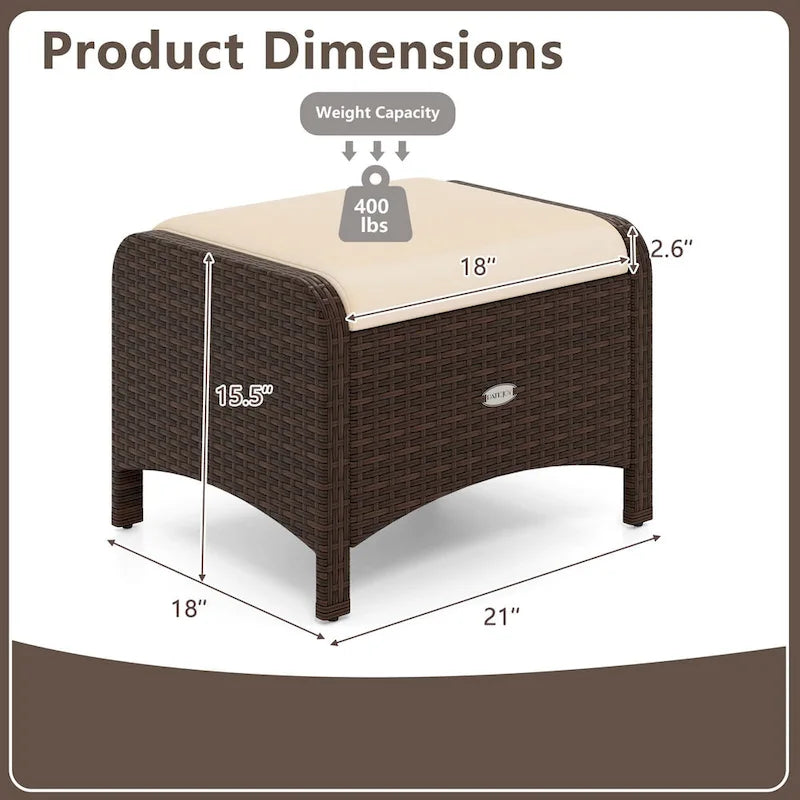Patiojoy Lot de 2 poufs d'extérieur en résine tressée PE avec dossier amovible - Voir les détails