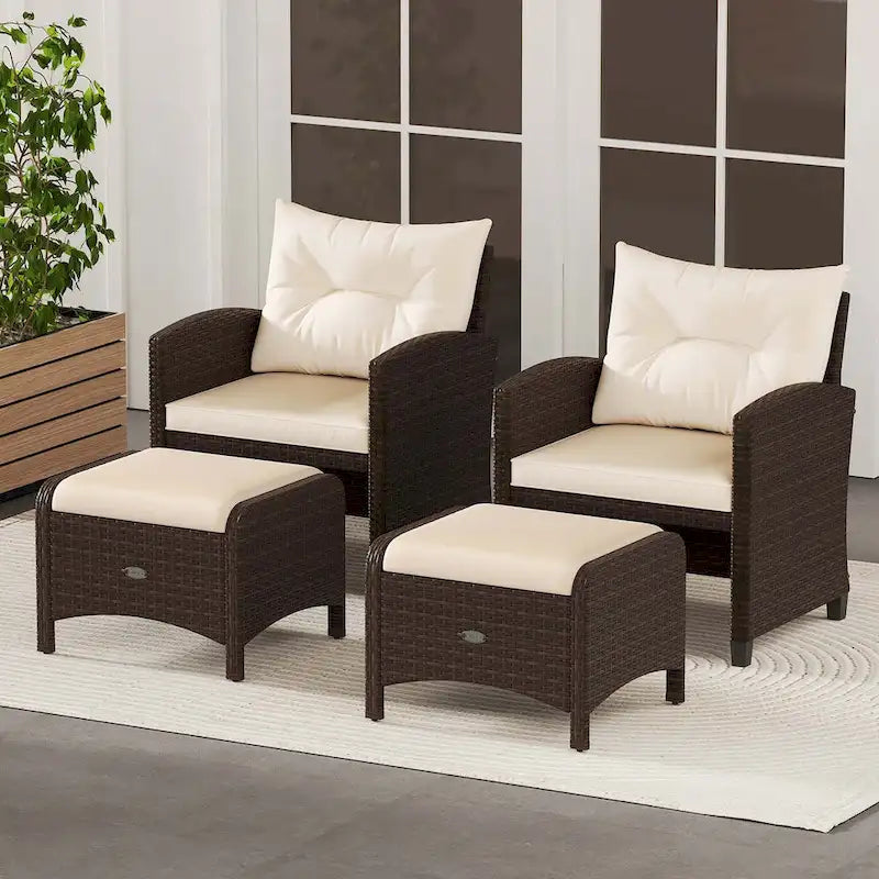 Patiojoy Lot de 2 poufs d'extérieur en résine tressée PE avec dossier amovible - Voir les détails