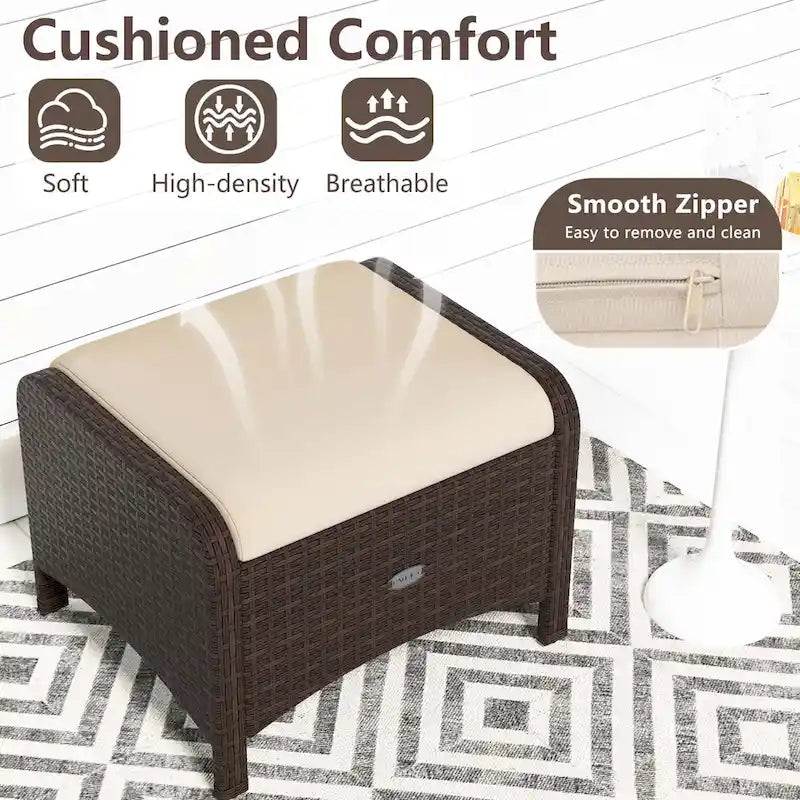 Patiojoy Lot de 2 poufs d'extérieur en résine tressée PE avec dossier amovible - Voir les détails