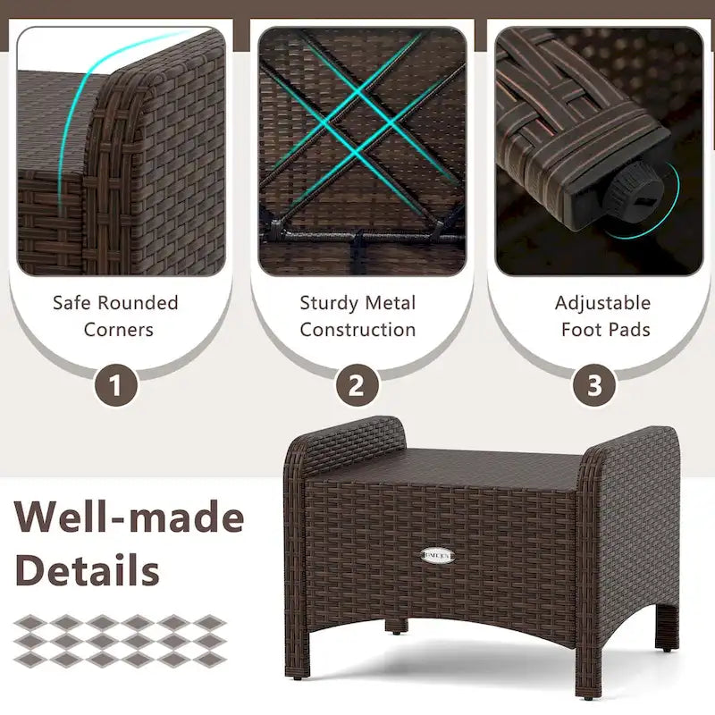 Patiojoy Lot de 2 poufs d'extérieur en résine tressée PE avec dossier amovible - Voir les détails