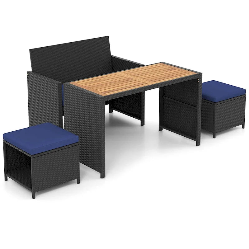 Ensemble de salle à manger d'extérieur Costway 4 pièces, canapé deux places en rotin et 2 poufs - Voir les détails