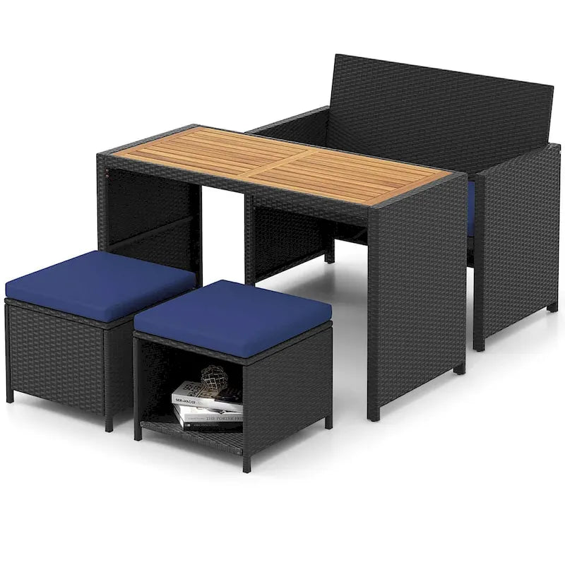 Ensemble de salle à manger d'extérieur Costway 4 pièces, canapé deux places en rotin et 2 poufs - Voir les détails