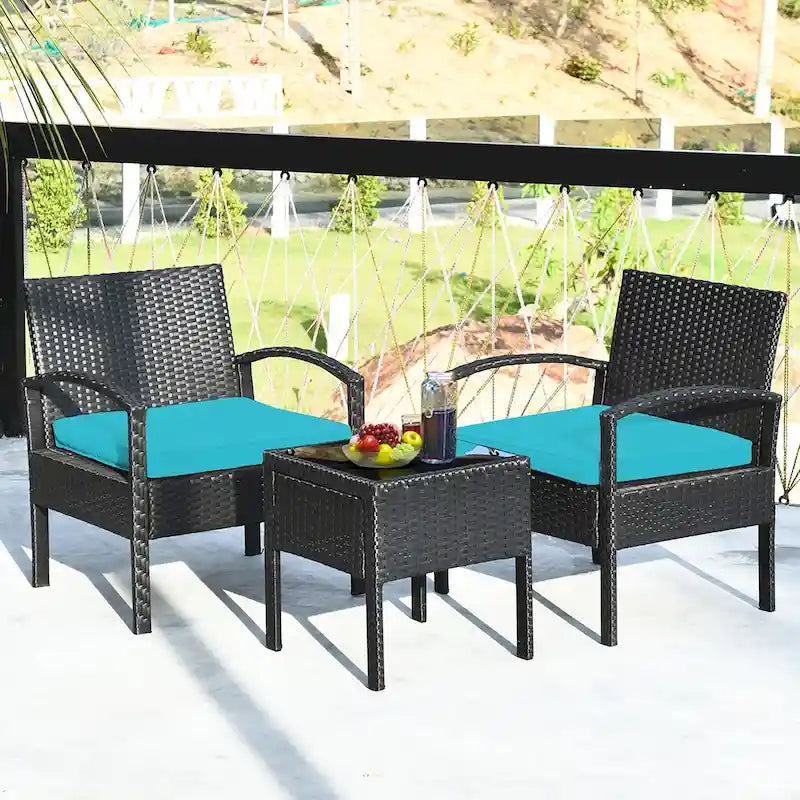 Ensemble de mobilier de jardin en rotin Costway 3 pièces comprenant une table basse et un canapé de conversation - Voir les détails