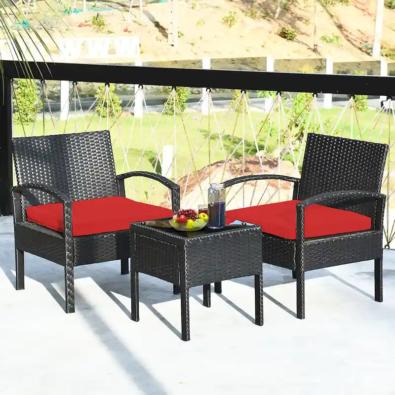 Ensemble de mobilier de jardin en rotin Costway 3 pièces comprenant une table basse et un canapé de conversation - Voir les détails
