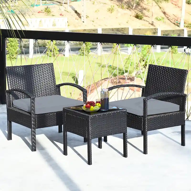 Ensemble de mobilier de jardin en rotin Costway 3 pièces comprenant une table basse et un canapé de conversation - Voir les détails