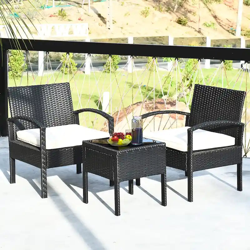 Ensemble de mobilier de jardin en rotin Costway 3 pièces comprenant une table basse et un canapé de conversation - Voir les détails