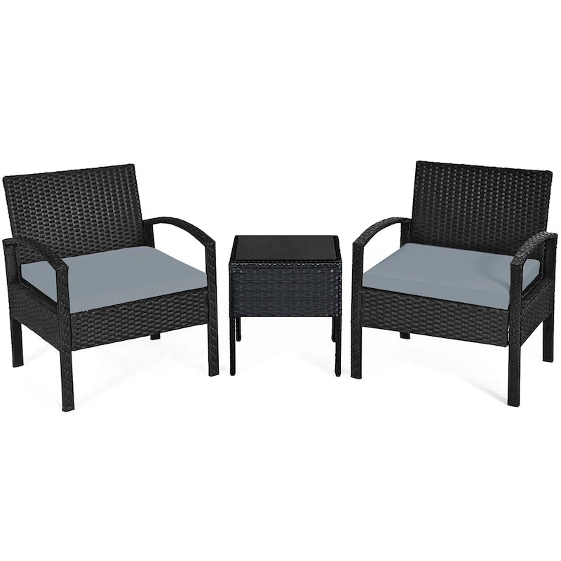 Ensemble de mobilier de jardin en rotin Costway 3 pièces comprenant une table basse et un canapé de conversation - Voir les détails