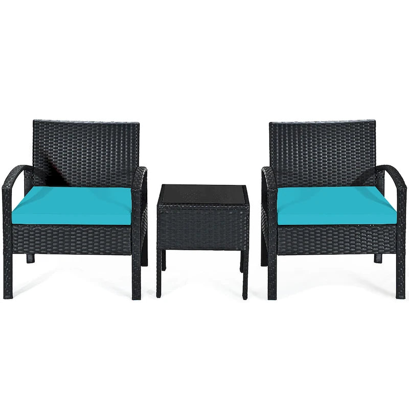 Ensemble de mobilier de jardin en rotin Costway 3 pièces comprenant une table basse et un canapé de conversation - Voir les détails