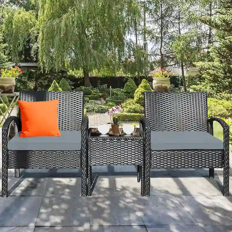 Ensemble de mobilier de jardin en rotin Costway 3 pièces comprenant une table basse et un canapé de conversation - Voir les détails