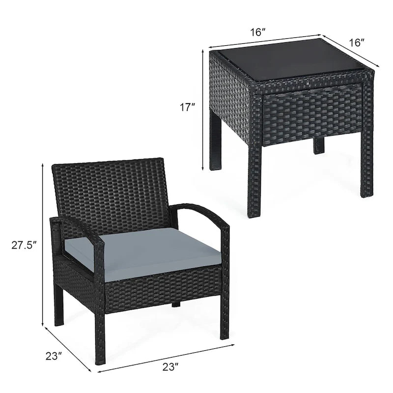 Ensemble de mobilier de jardin en rotin Costway 3 pièces comprenant une table basse et un canapé de conversation - Voir les détails