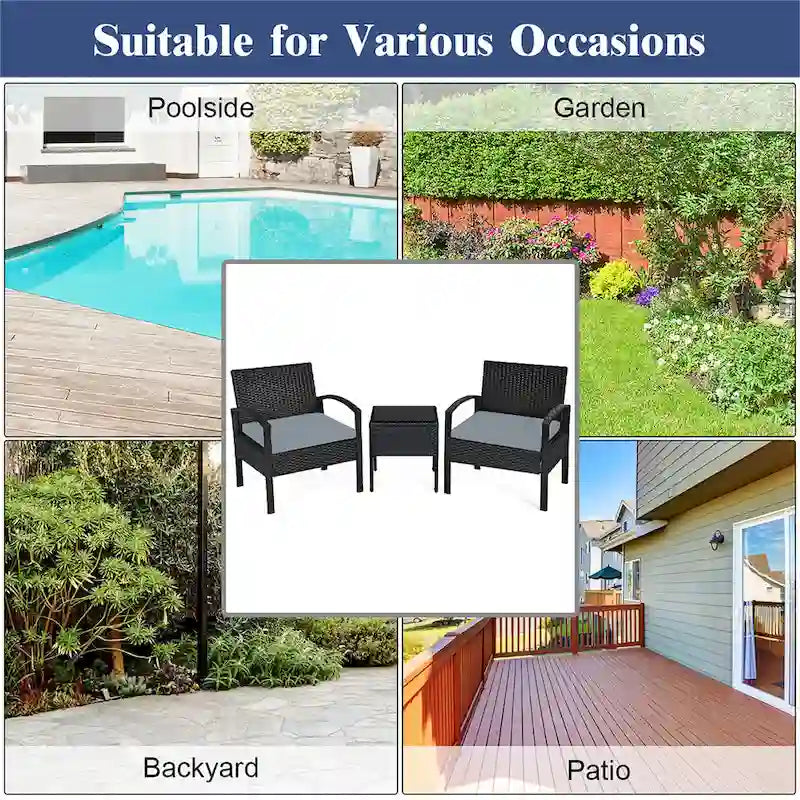 Ensemble de mobilier de jardin en rotin Costway 3 pièces comprenant une table basse et un canapé de conversation - Voir les détails