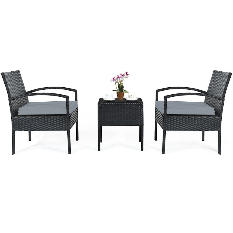 Ensemble de mobilier de jardin en rotin Costway 3 pièces comprenant une table basse et un canapé de conversation - Voir les détails