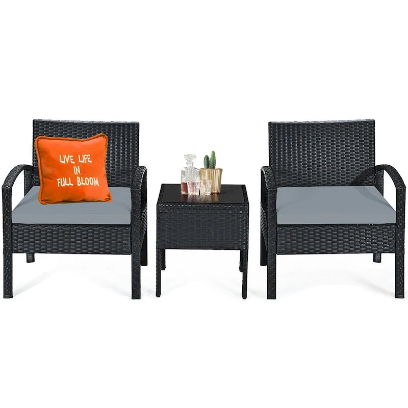 Ensemble de mobilier de jardin en rotin Costway 3 pièces comprenant une table basse et un canapé de conversation - Voir les détails