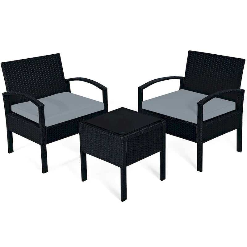 Ensemble de mobilier de jardin en rotin Costway 3 pièces comprenant une table basse et un canapé de conversation - Voir les détails