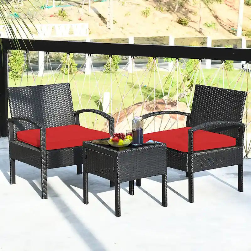 Ensemble de mobilier de jardin en rotin Costway 3 pièces comprenant une table basse et un canapé de conversation - Voir les détails