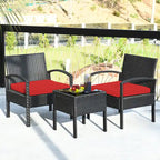 Ensemble de mobilier de jardin en rotin Costway 3 pièces comprenant une table basse et un canapé de conversation - Voir les détails