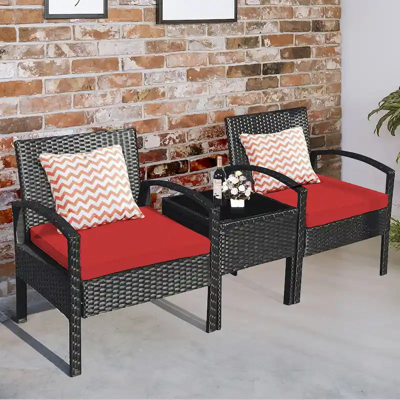Ensemble de mobilier de jardin en rotin Costway 3 pièces comprenant une table basse et un canapé de conversation - Voir les détails