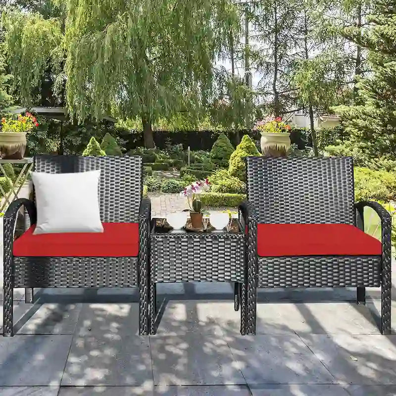 Ensemble de mobilier de jardin en rotin Costway 3 pièces comprenant une table basse et un canapé de conversation - Voir les détails