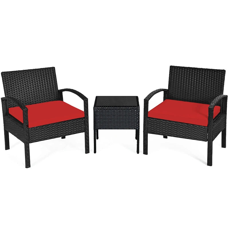 Ensemble de mobilier de jardin en rotin Costway 3 pièces comprenant une table basse et un canapé de conversation - Voir les détails