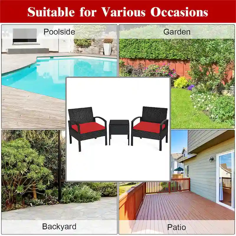 Ensemble de mobilier de jardin en rotin Costway 3 pièces comprenant une table basse et un canapé de conversation - Voir les détails