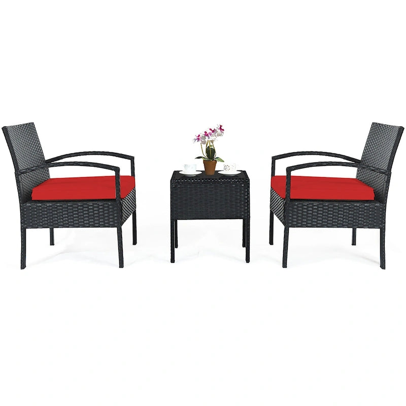 Ensemble de mobilier de jardin en rotin Costway 3 pièces comprenant une table basse et un canapé de conversation - Voir les détails