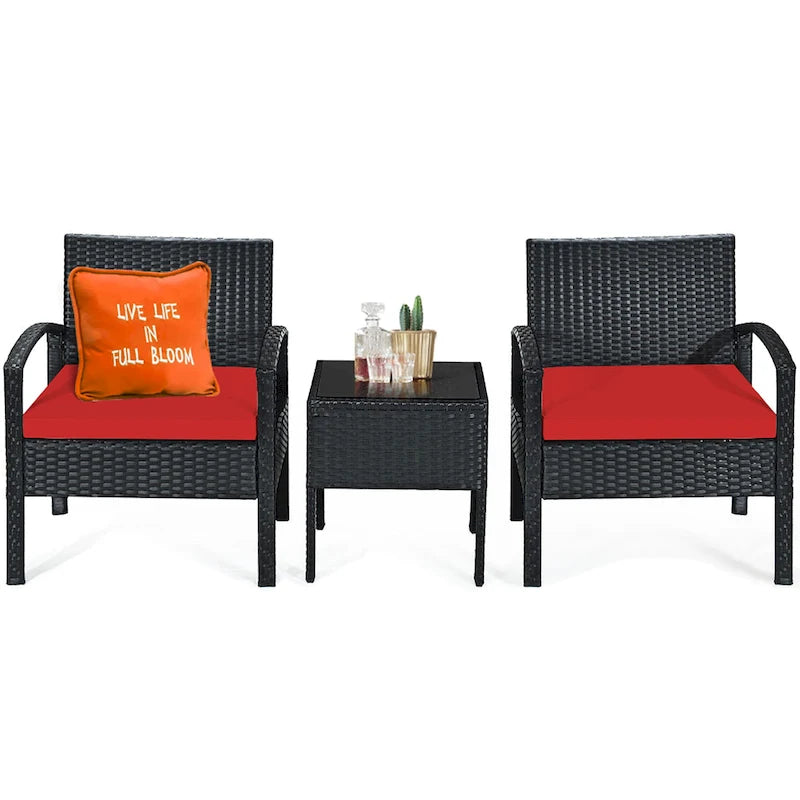 Ensemble de mobilier de jardin en rotin Costway 3 pièces comprenant une table basse et un canapé de conversation - Voir les détails
