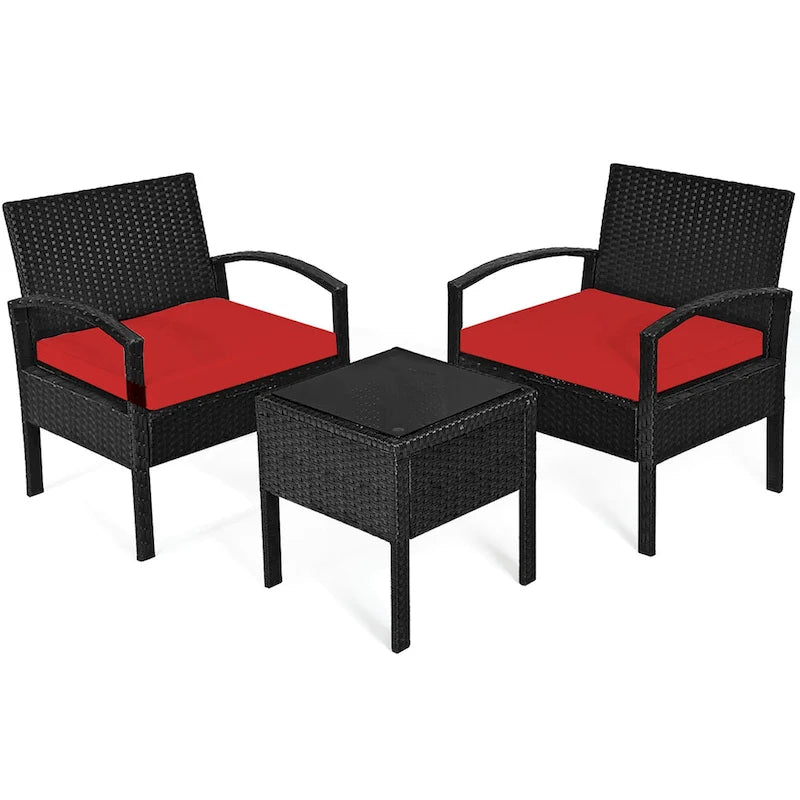 Ensemble de mobilier de jardin en rotin Costway 3 pièces comprenant une table basse et un canapé de conversation - Voir les détails