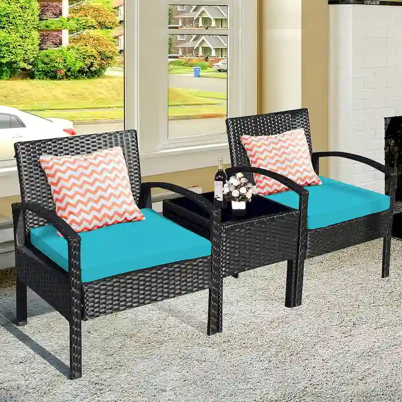 Ensemble de mobilier de jardin en rotin Costway 3 pièces comprenant une table basse et un canapé de conversation - Voir les détails