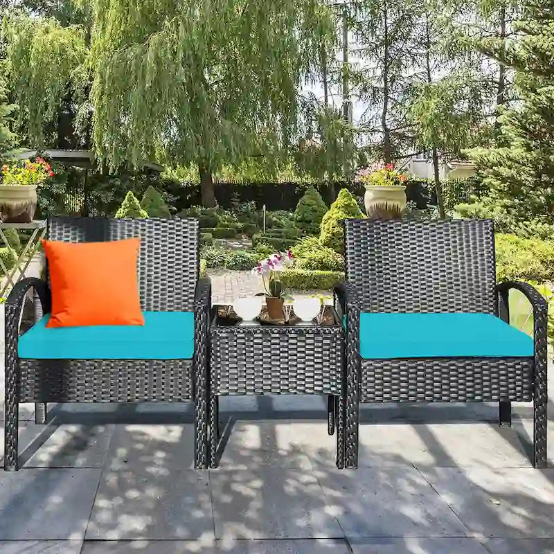 Ensemble de mobilier de jardin en rotin Costway 3 pièces comprenant une table basse et un canapé de conversation - Voir les détails