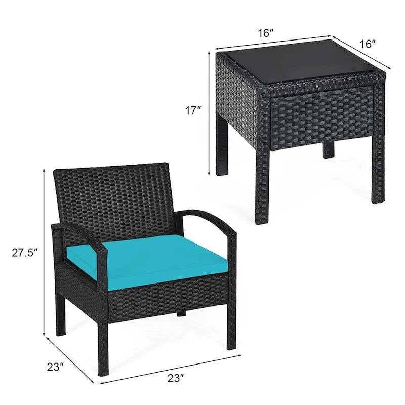 Ensemble de mobilier de jardin en rotin Costway 3 pièces comprenant une table basse et un canapé de conversation - Voir les détails