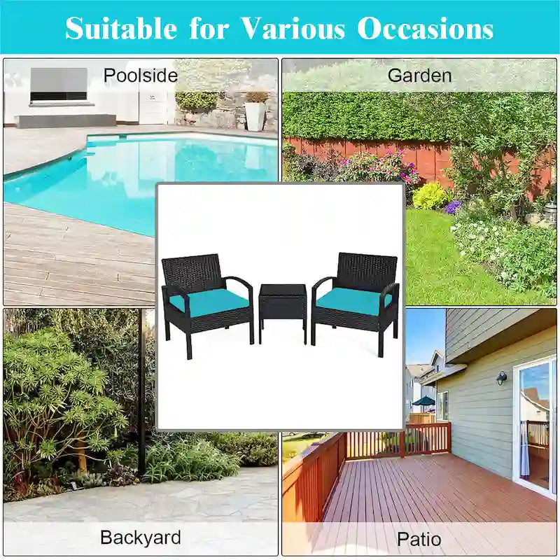 Ensemble de mobilier de jardin en rotin Costway 3 pièces comprenant une table basse et un canapé de conversation - Voir les détails
