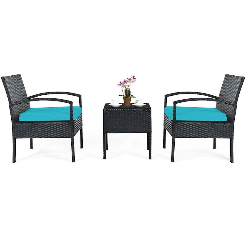 Ensemble de mobilier de jardin en rotin Costway 3 pièces comprenant une table basse et un canapé de conversation - Voir les détails