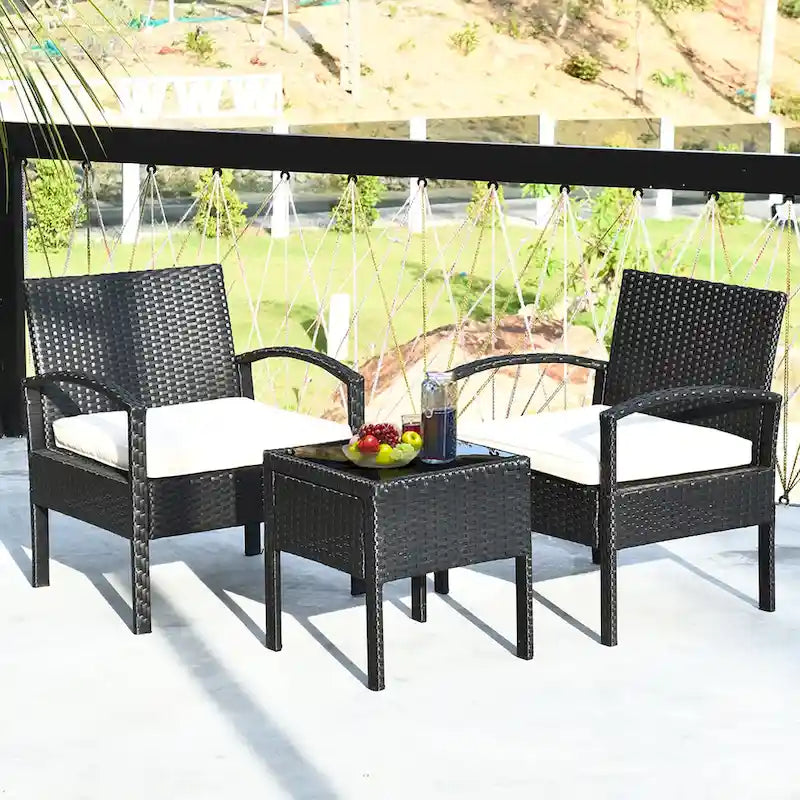 Ensemble de mobilier de jardin en rotin Costway 3 pièces comprenant une table basse et un canapé de conversation - Voir les détails