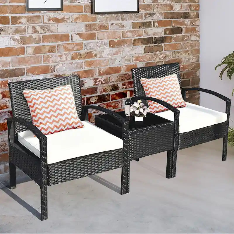 Ensemble de mobilier de jardin en rotin Costway 3 pièces comprenant une table basse et un canapé de conversation - Voir les détails