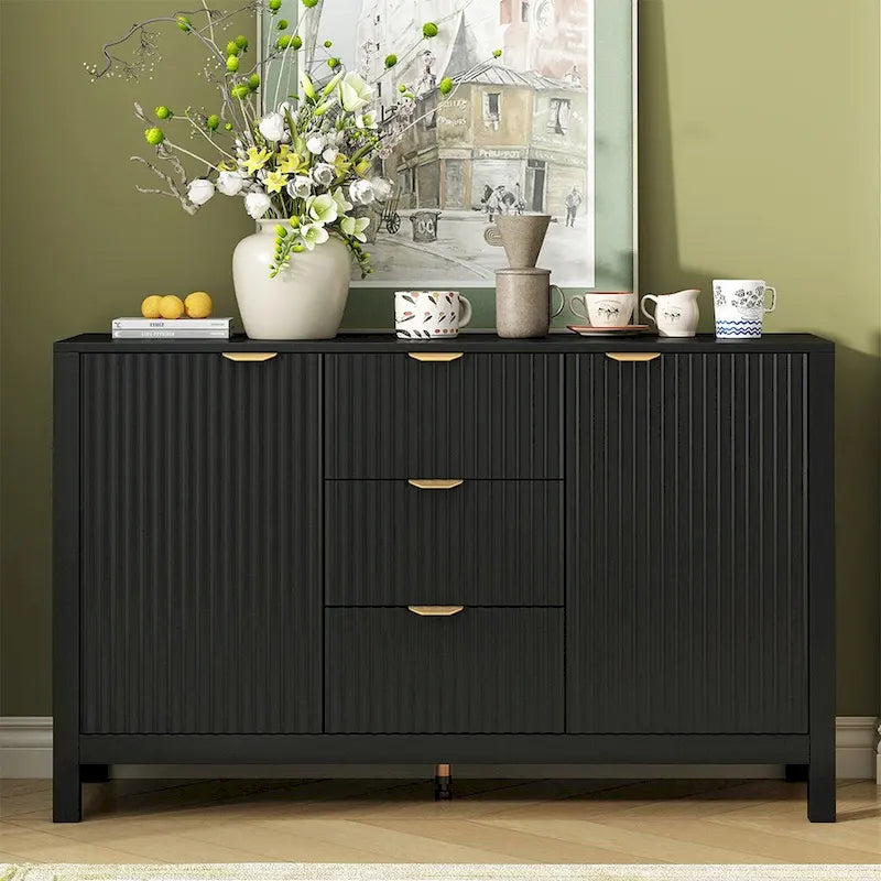 Entryway Cabinet with Wave Design-3 Adjustable Shelves, 3 Drawers & Close Doors, Storage Console Table with Metal Handle